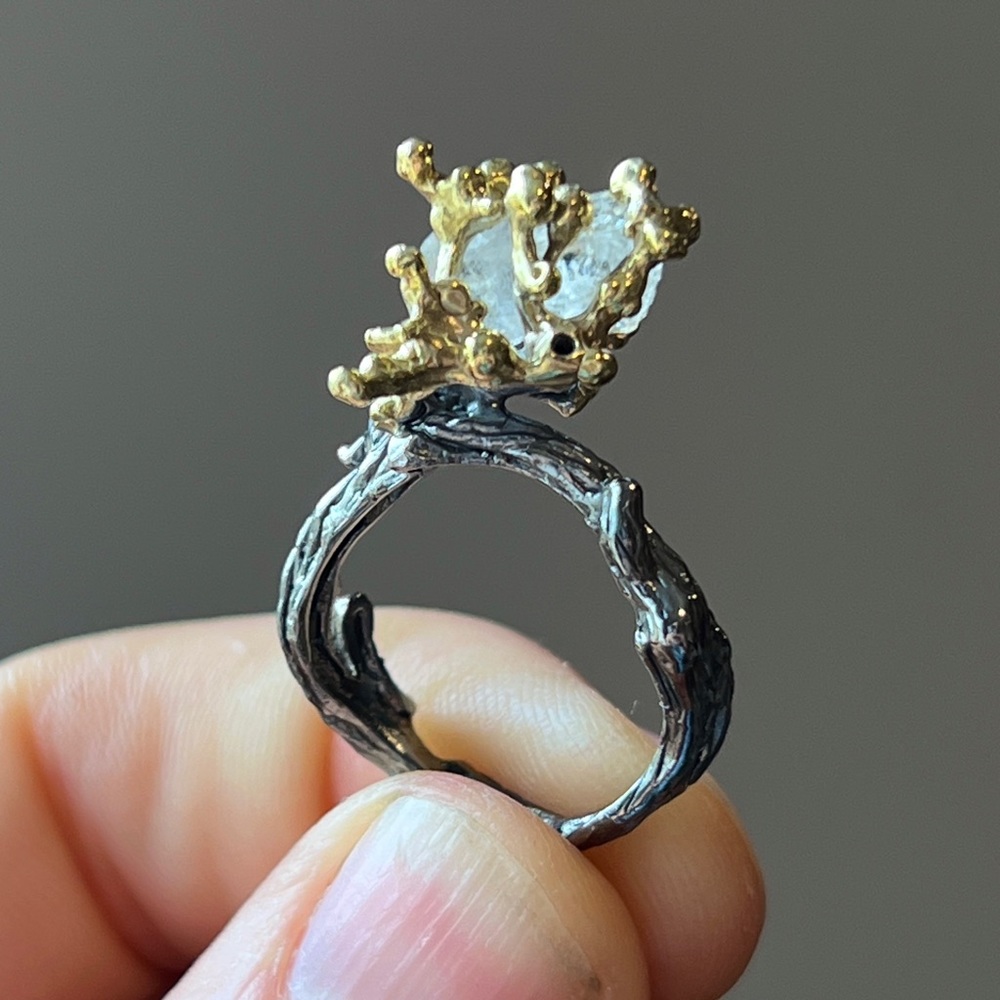 Handmade Crystal Branch Statement Ring Sz 7.5